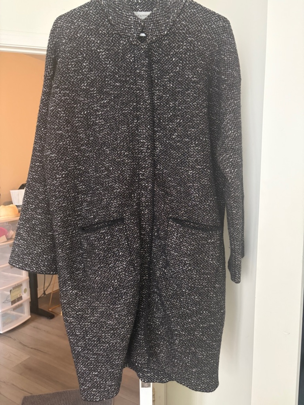 Womens Black & White Tweed Coat - Classic Longline Jacket